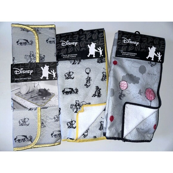 2x Disney Winnie The Pooh 3 Pack Microfiber Kitchen Towels & 1 dish drying Mat - Picture 1 of 4